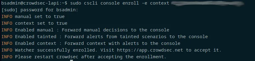 Crowdsec Enrollment output